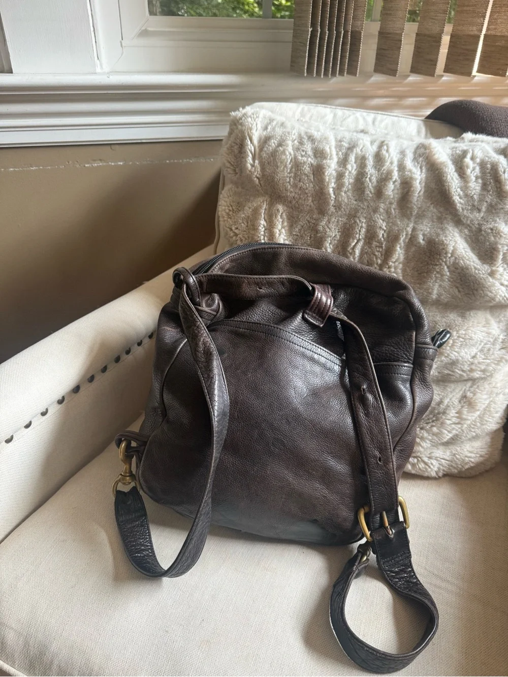 Women's Brown Leather Backpack Crossbody - Vintage-Style Everyday Bag